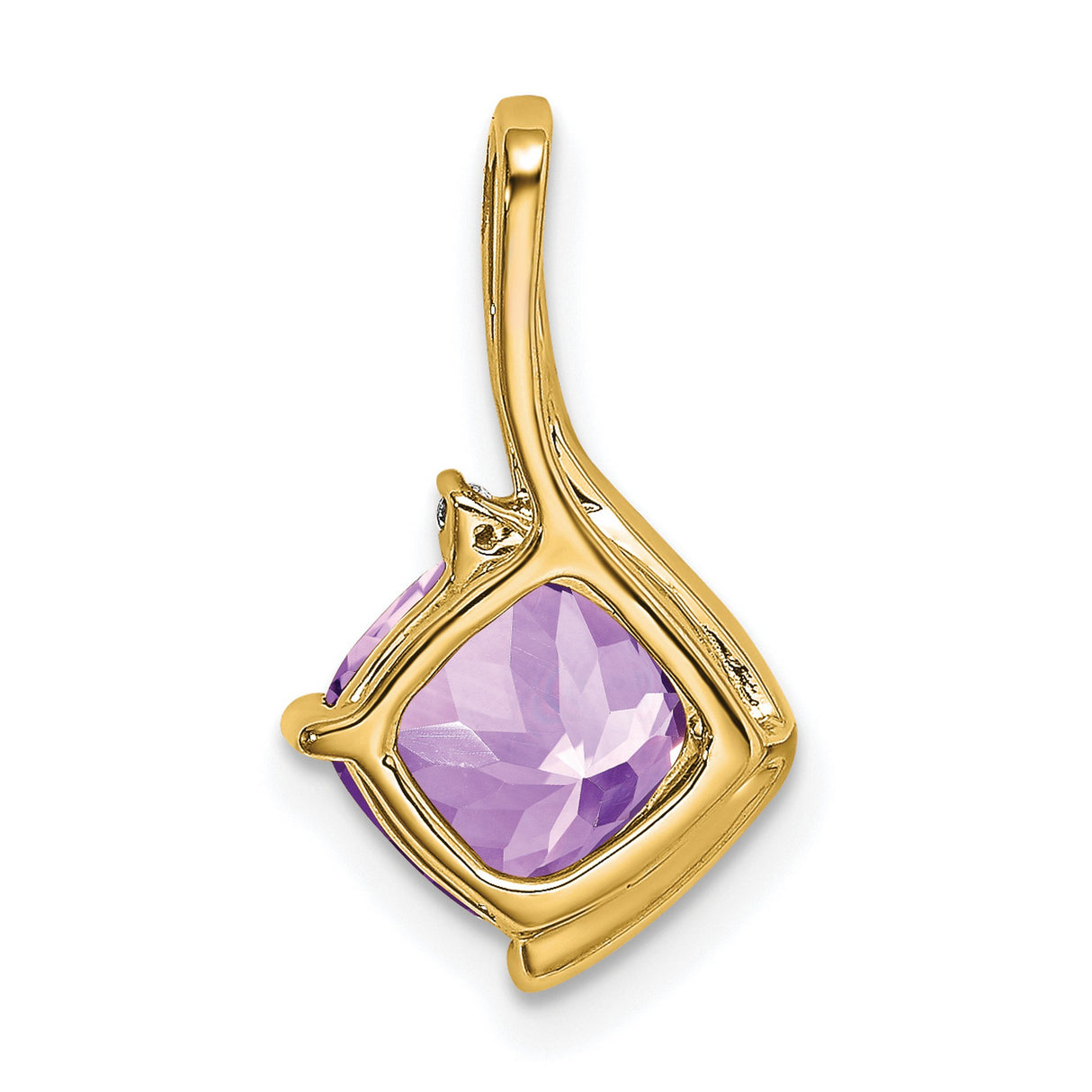 14k Yellow Gold Pendant with Cushion Cut Amethyst and Diamond Accent, Modern Abstract Design