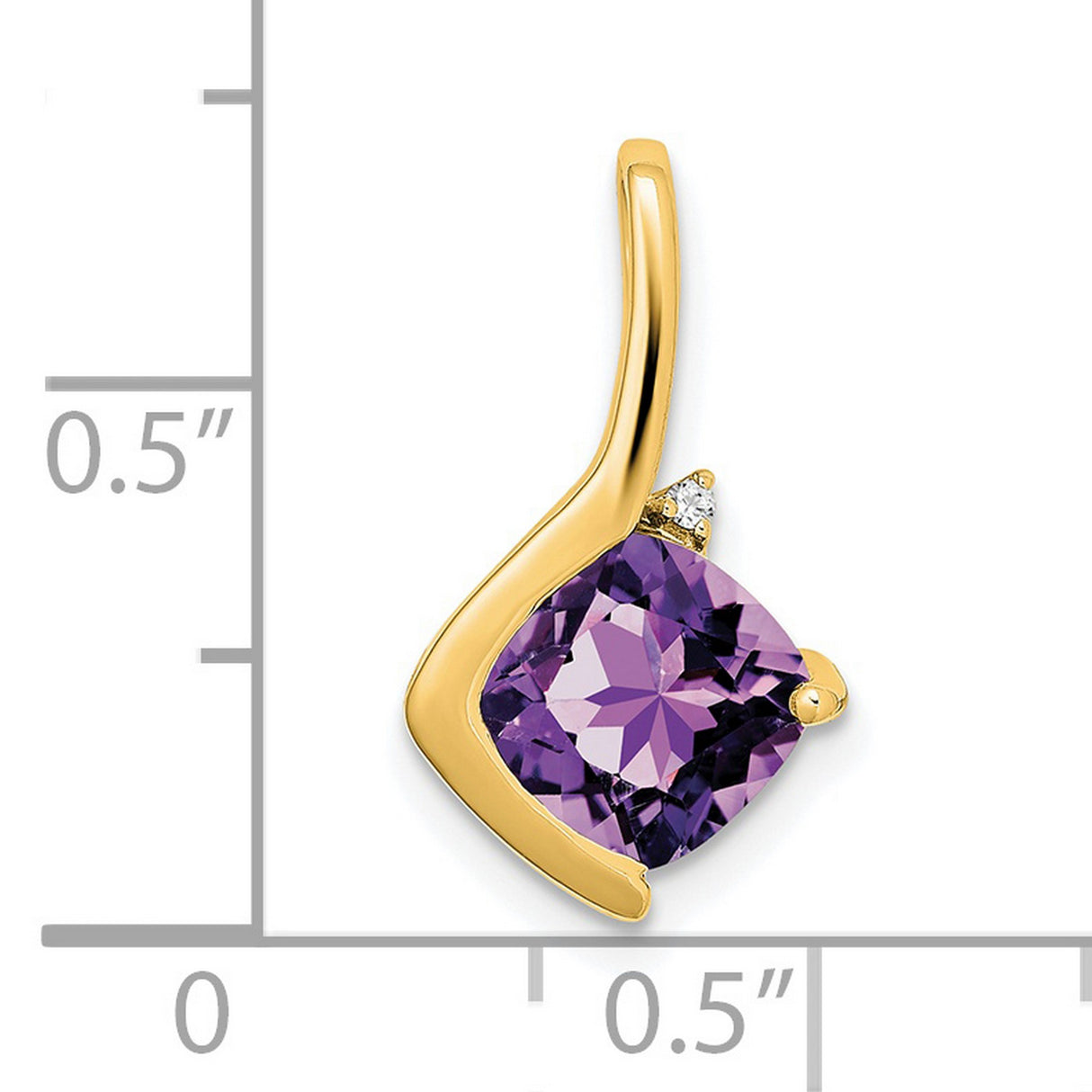 14k Yellow Gold Pendant with Cushion Cut Amethyst and Diamond Accent, Modern Abstract Design