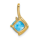 14k Yellow Gold Pendant with Cushion Cut Swiss Blue Topaz and Diamond Accent