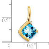 14k Yellow Gold Pendant with Cushion Cut Swiss Blue Topaz and Diamond Accent