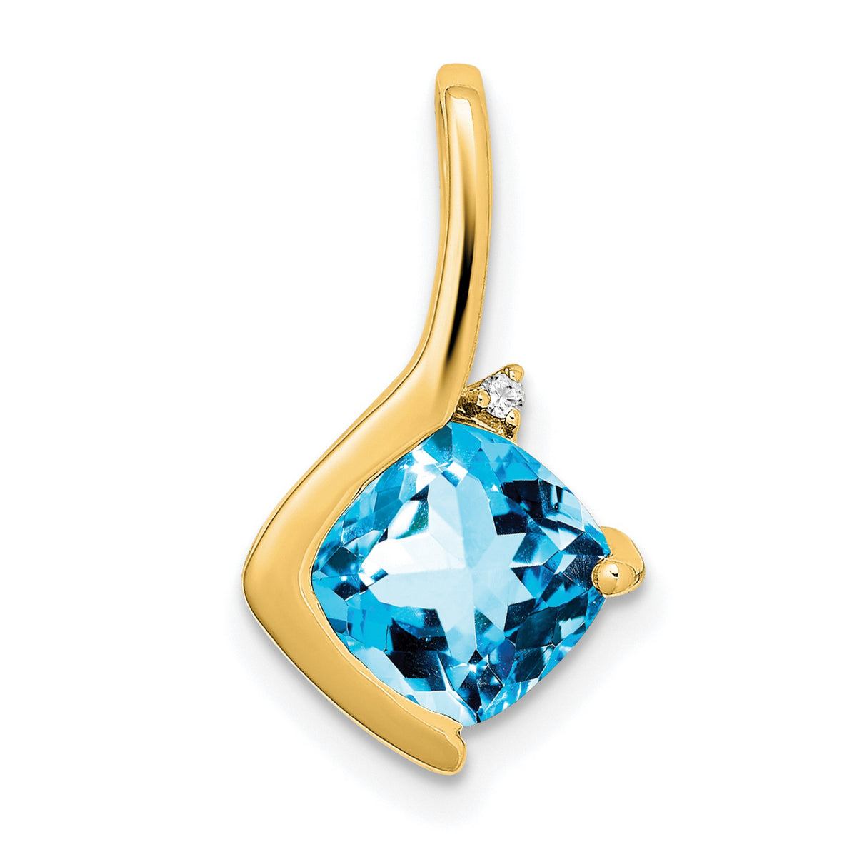 14k Yellow Gold Pendant with Cushion Cut Swiss Blue Topaz and Diamond Accent