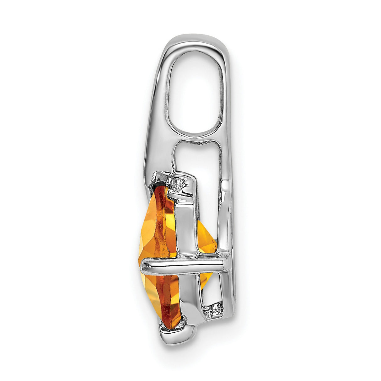 14k White Gold Citrine Pendant with Diamond Accent, Cushion Cut Starburst Charm
