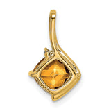 14k Yellow Gold Pendant with Cushion Cut Citrine and Diamond Accent, Modern Charm for Women