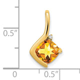 14k Yellow Gold Pendant with Cushion Cut Citrine and Diamond Accent, Modern Charm for Women