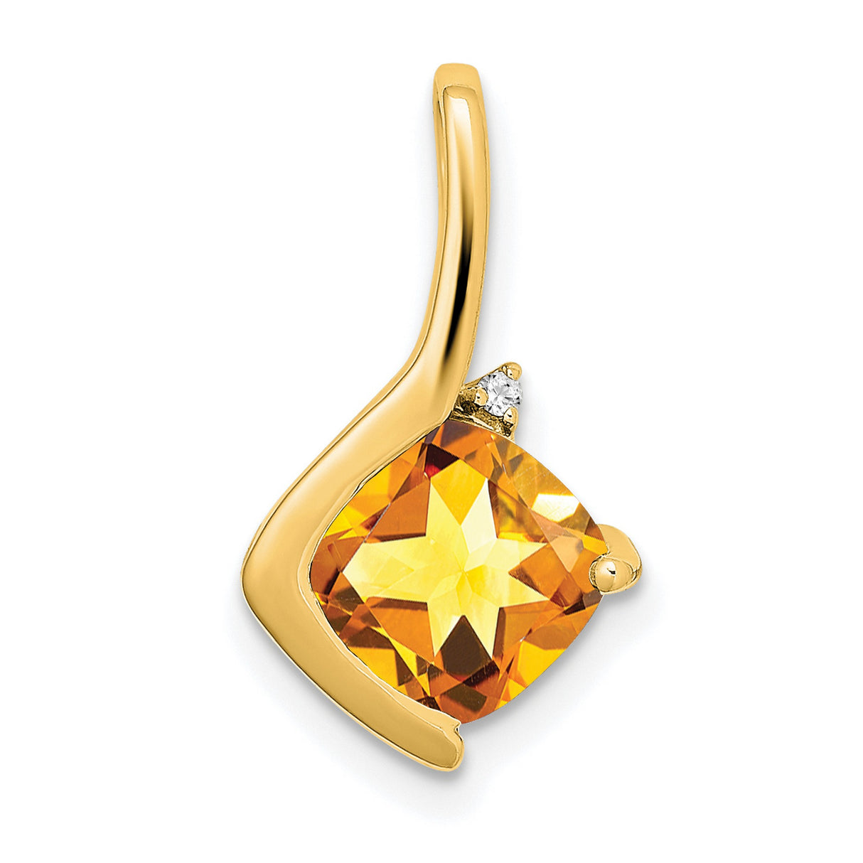 14k Yellow Gold Pendant with Cushion Cut Citrine and Diamond Accent, Modern Charm for Women