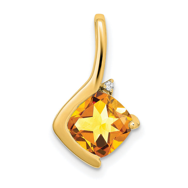 14k Yellow Gold Pendant with Cushion Cut Citrine and Diamond Accent, Modern Charm for Women