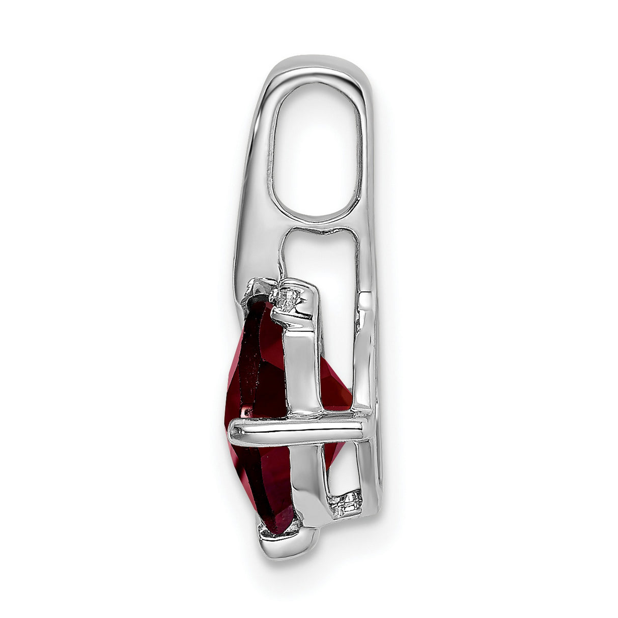 14k White Gold Pendant with Cushion Cut Garnet and Diamond, Modern Curved Design