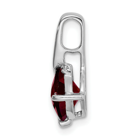 14k White Gold Pendant with Cushion Cut Garnet and Diamond, Modern Curved Design