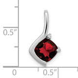 14k White Gold Pendant with Cushion Cut Garnet and Diamond, Modern Curved Design