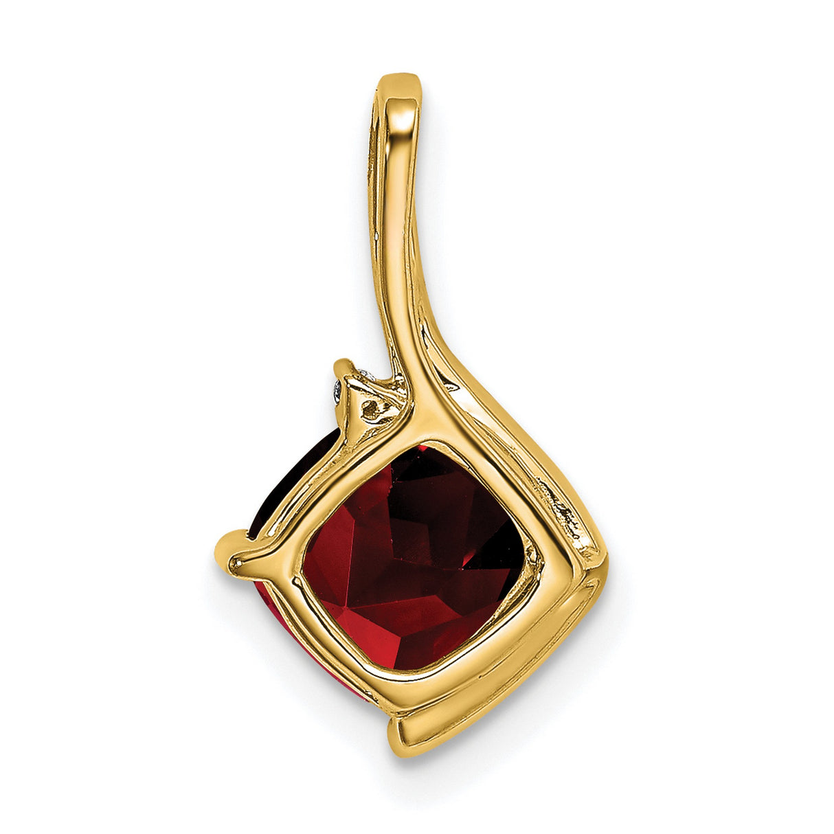14k Yellow Gold Garnet Pendant with Diamond Accent, Cushion Cut, Modern Abstract Design