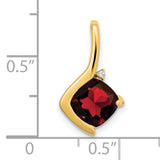 14k Yellow Gold Garnet Pendant with Diamond Accent, Cushion Cut, Modern Abstract Design