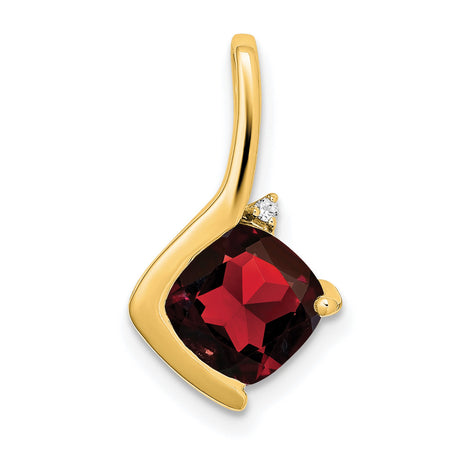 14k Yellow Gold Garnet Pendant with Diamond Accent, Cushion Cut, Modern Abstract Design