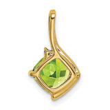 14k Yellow Gold Peridot Pendant with Diamond Accent, Cushion Cut, Asymmetrical Modern Charm