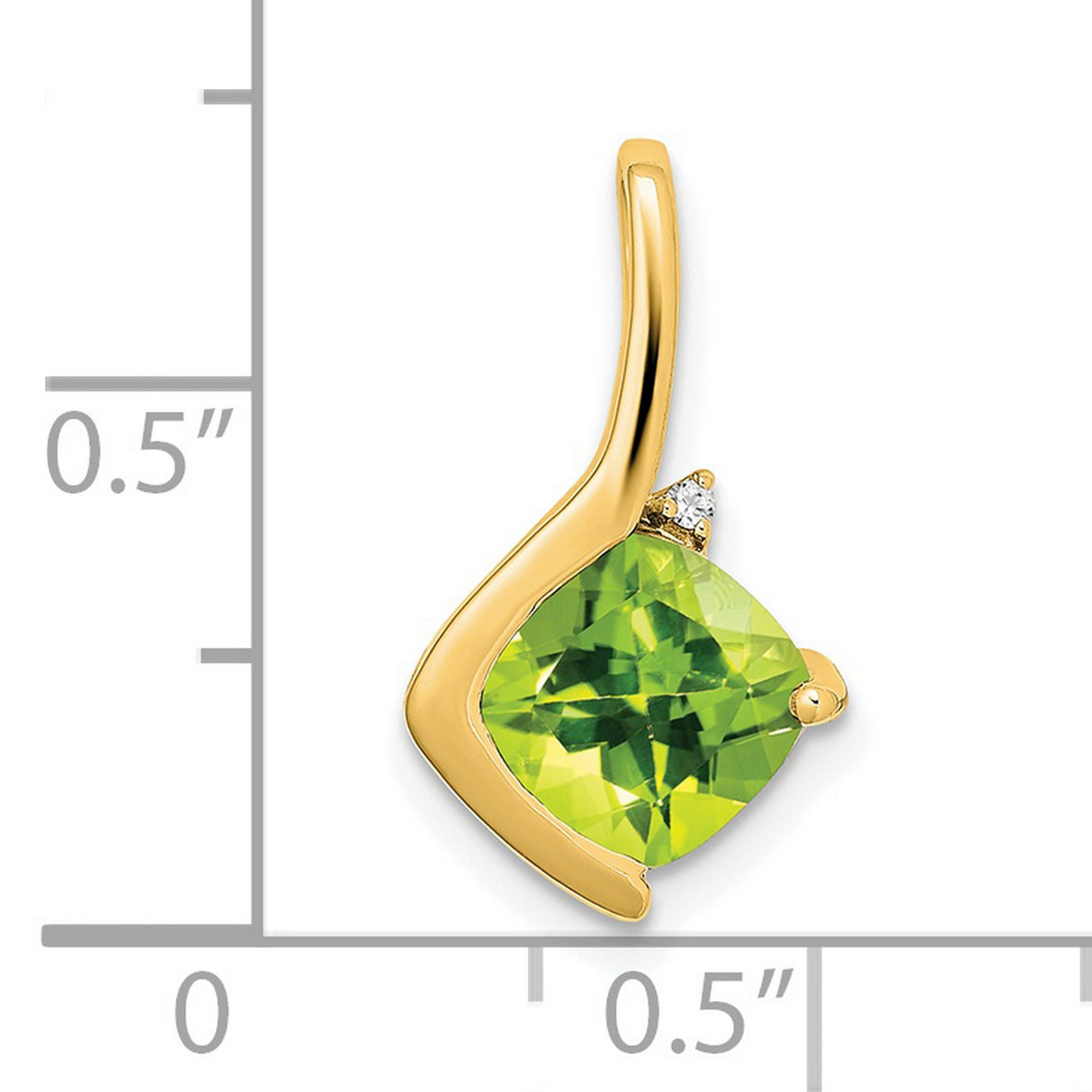 14k Yellow Gold Peridot Pendant with Diamond Accent, Cushion Cut, Asymmetrical Modern Charm
