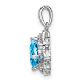 14k White Gold Pendant with Swiss Blue Topaz and Diamond, Filigree Floral Design