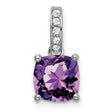 14k White Gold Pendant with Cushion Cut Amethyst and Diamond Accents for Women