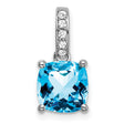 14k White Gold Blue Topaz Pendant with Diamond Accent Bail, Cushion Cut December Birthstone Charm