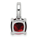 14k White Gold Pendant with Cushion Cut Garnet and Diamond Bail, January Birthstone Jewelry