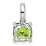 14k White Gold Pendant with Cushion Cut Peridot and Diamond Accents, Modern August Birthstone Design