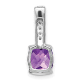 14k White Gold Pendant with Cushion Cut Amethyst and Vertical Diamond Accents