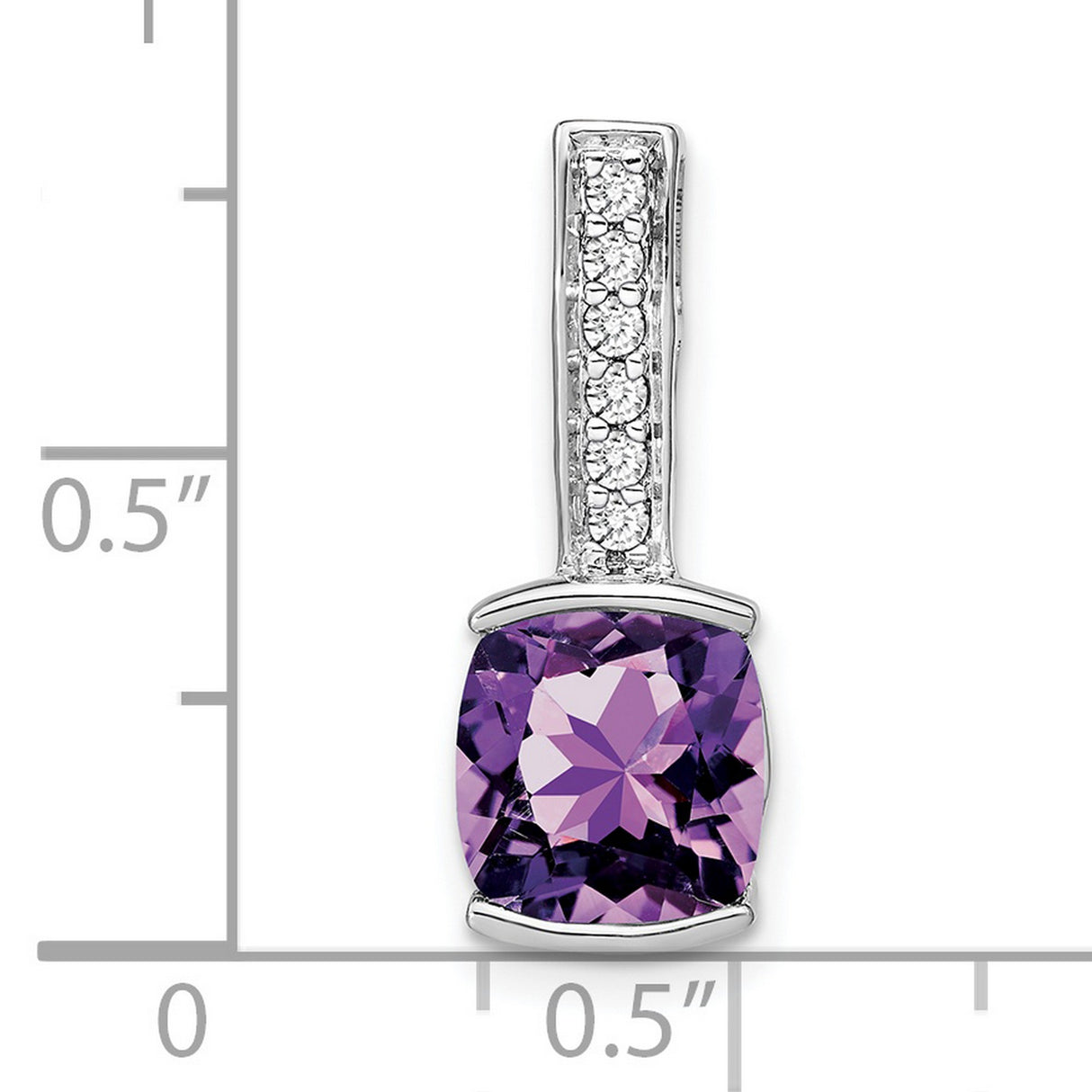 14k White Gold Pendant with Cushion Cut Amethyst and Vertical Diamond Accents