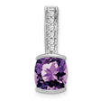 14k White Gold Pendant with Cushion Cut Amethyst and Vertical Diamond Accents