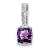 14k White Gold Pendant with Cushion Cut Amethyst and Vertical Diamond Accents