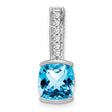 14k White Gold Pendant with Cushion Cut Swiss Blue Topaz and Vertical Diamond Accent