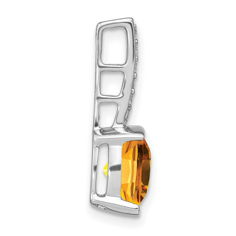 14k White Gold Citrine Pendant with Diamond Accent Bail, Cushion-Cut November Birthstone Jewelry