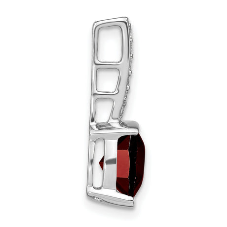 14k White Gold Pendant with Cushion Cut Garnet and Diamond Bail, January Birthstone Style