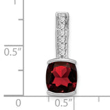 14k White Gold Pendant with Cushion Cut Garnet and Diamond Bail, January Birthstone Style