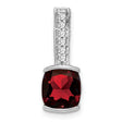 14k White Gold Pendant with Cushion Cut Garnet and Diamond Bail, January Birthstone Style
