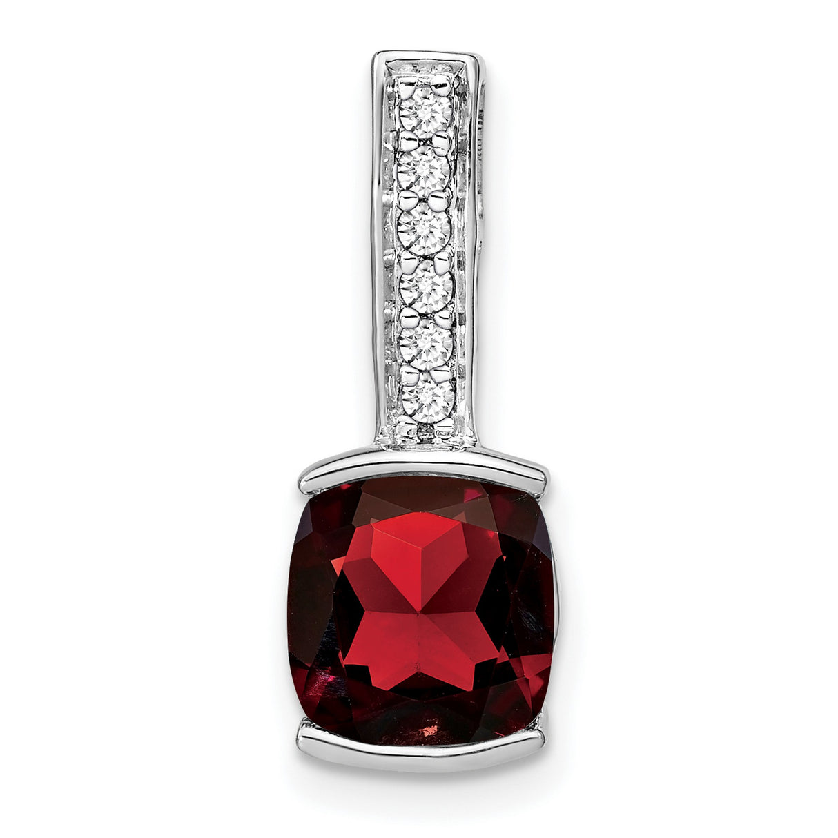 14k White Gold Pendant with Cushion Cut Garnet and Diamond Bail, January Birthstone Style