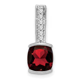 14k White Gold Pendant with Cushion Cut Garnet and Diamond Bail, January Birthstone Style