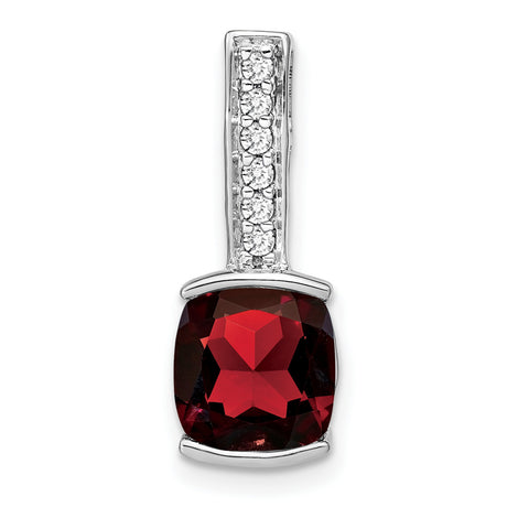 14k White Gold Pendant with Cushion Cut Garnet and Diamond Bail, January Birthstone Style