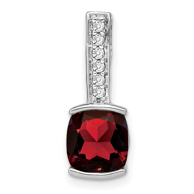 14k White Gold Pendant with Cushion Cut Garnet and Diamond Bail, January Birthstone Style