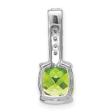 14k White Gold Pendant with Cushion Cut Peridot and Vertical Diamond Accents, August Birthstone