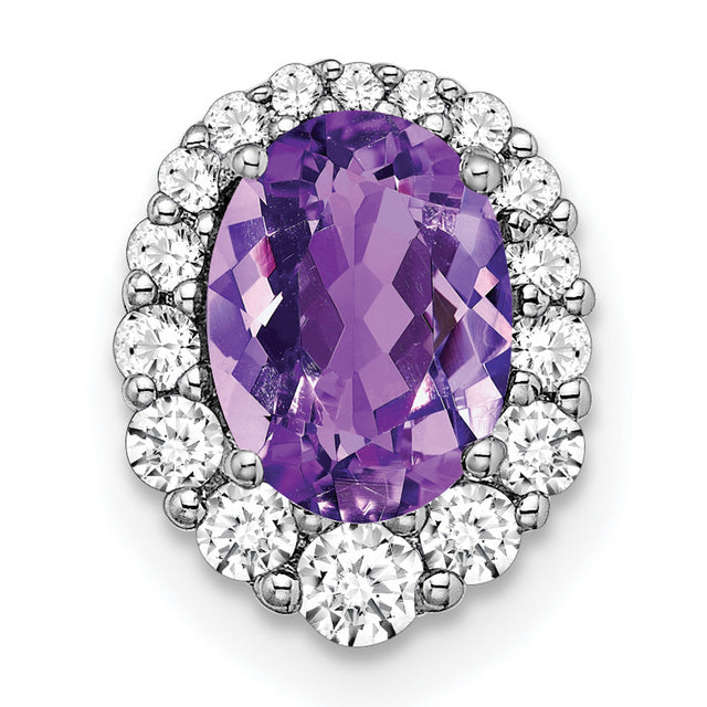 14k White Gold Ring with Oval Amethyst and Diamond Accents, Halo Cocktail Design