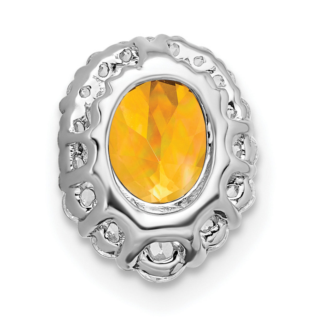 14k White Gold Ring with Oval Citrine and Diamond Halo, Vintage Inspired Cocktail Style