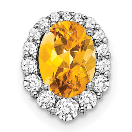 14k White Gold Ring with Oval Citrine and Diamond Halo, Vintage Inspired Cocktail Style