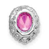 14k White Gold Ring with Oval Pink Lab Created Sapphire and Diamond Halo