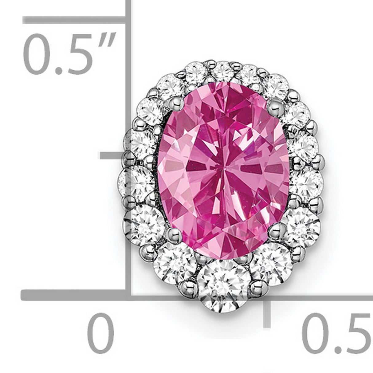 14k White Gold Ring with Oval Pink Lab Created Sapphire and Diamond Halo