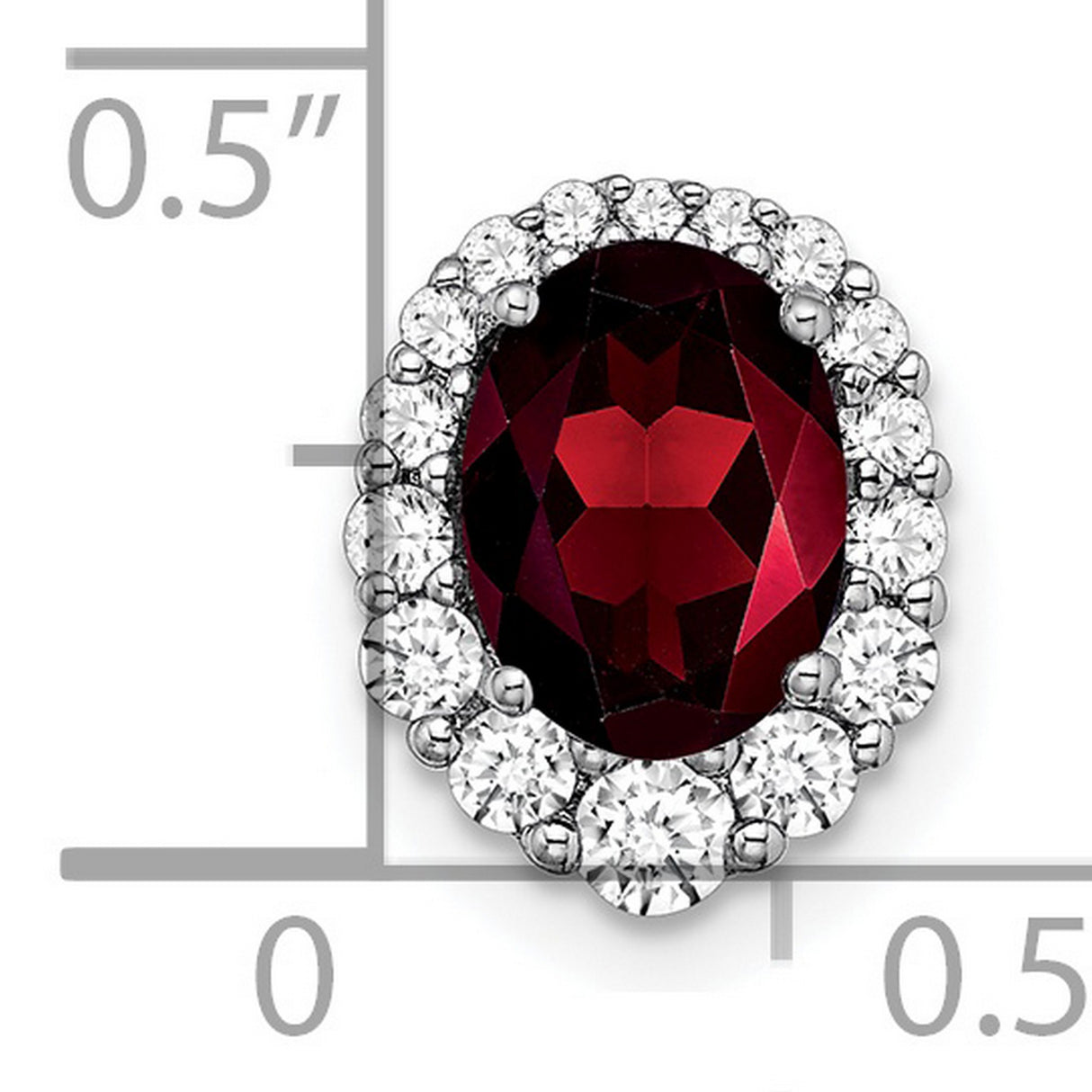 14k White Gold Ring with Oval Garnet and Diamond Halo Setting