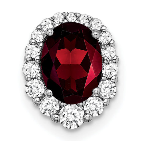 14k White Gold Ring with Oval Garnet and Diamond Halo Setting