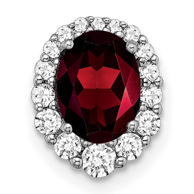 14k White Gold Ring with Oval Garnet and Diamond Halo Setting