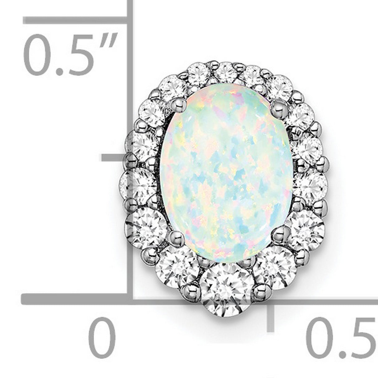 14k White Gold Ring with Oval Lab Created Opal and Diamond Halo Cluster