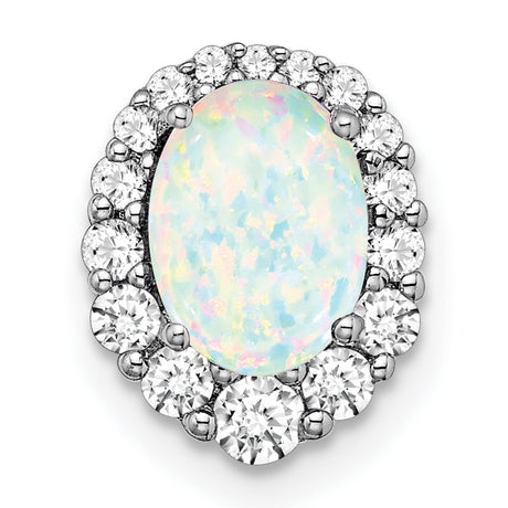 14k White Gold Ring with Oval Lab Created Opal and Diamond Halo Cluster