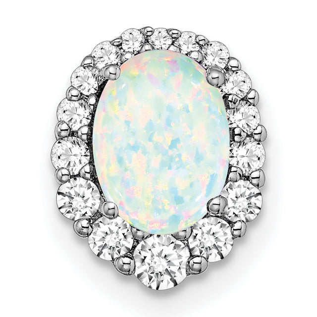 14k White Gold Ring with Oval Lab Created Opal and Diamond Halo Cluster