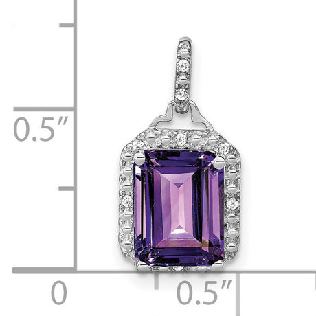 10k White Gold Pendant with Emerald Cut Amethyst and Diamond Halo