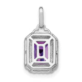 14k White Gold Pendant with Amethyst and Diamond Halo, Elegant Gemstone Charm for Women